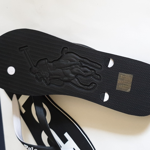 Polo ralph Lauren mens flip flops big logo size 10 11 black - Picture 3 of 3